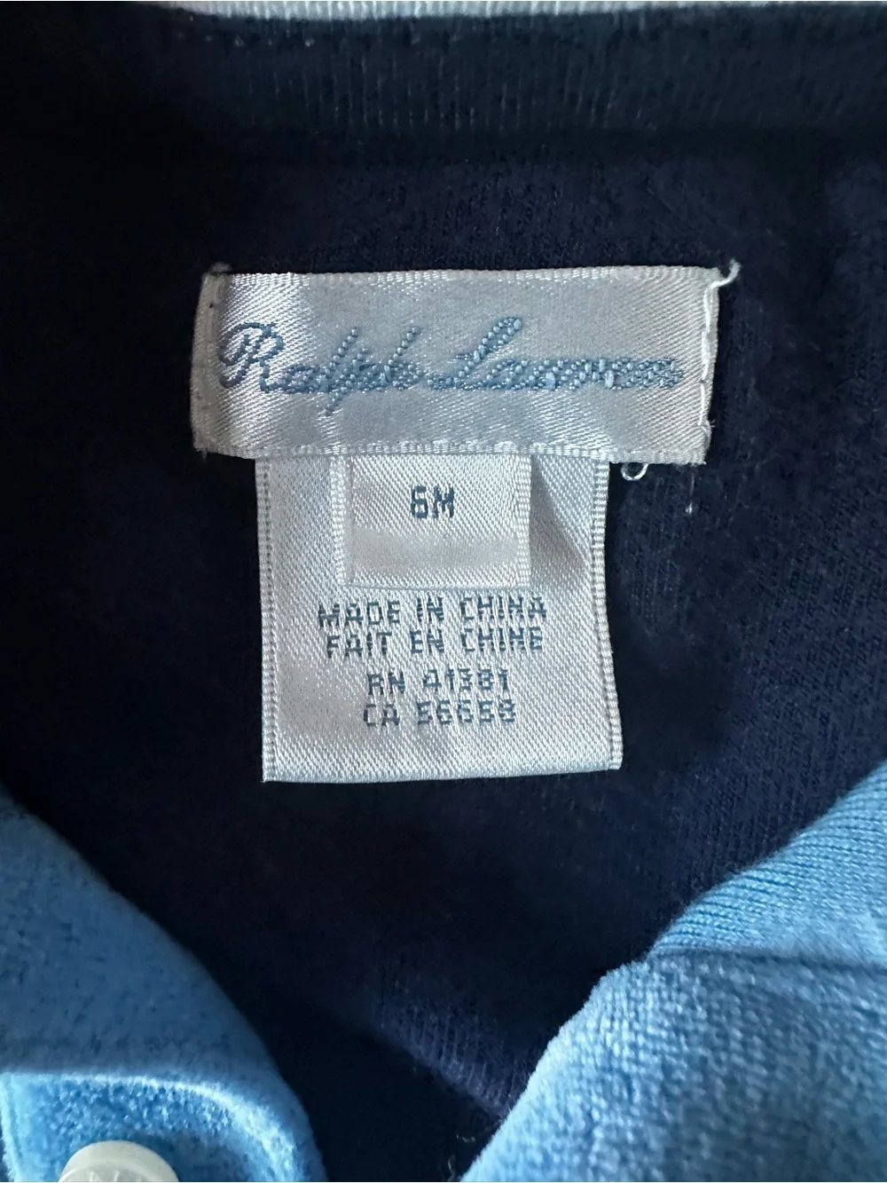 Ralph Lauren Blue Velour Infant One-Piece with White Sleeves